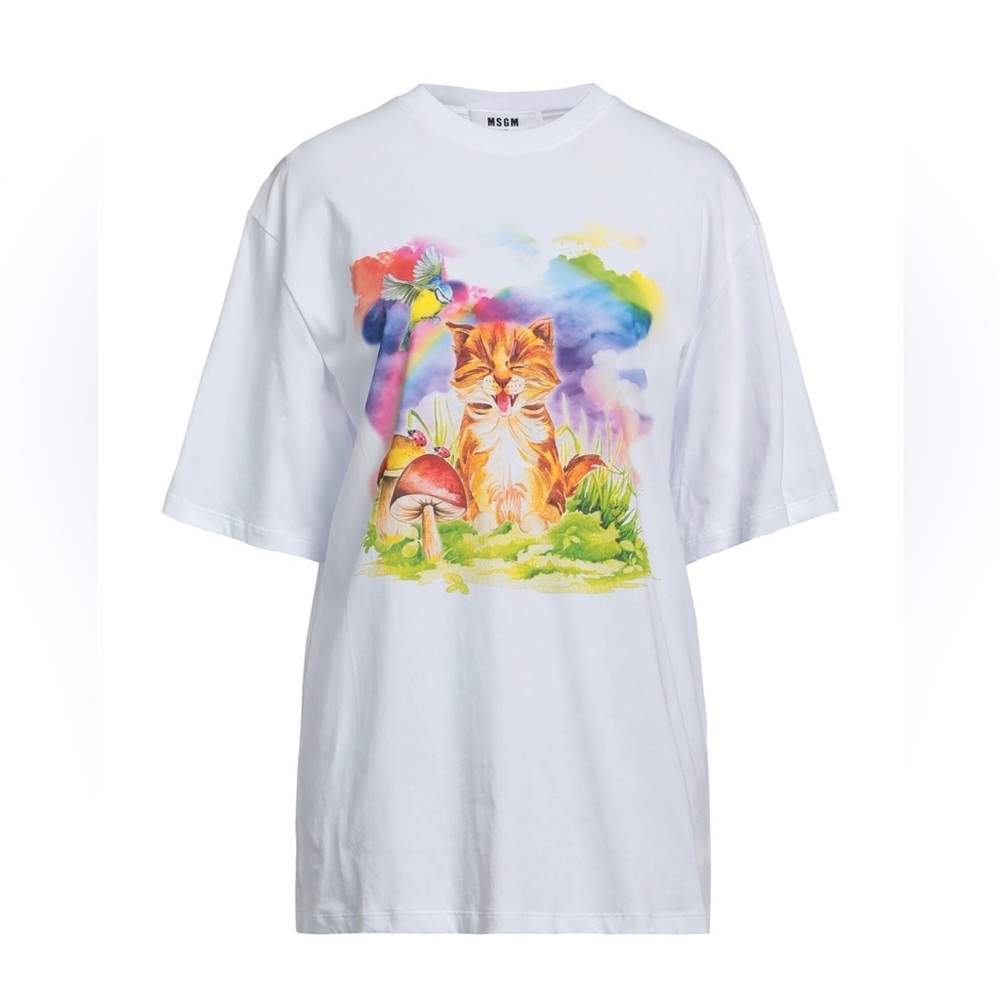 MSGM Rainbow Cat Graphic T-shirt XL NWT Made in Italy 100% Cotton Ssense Luxury